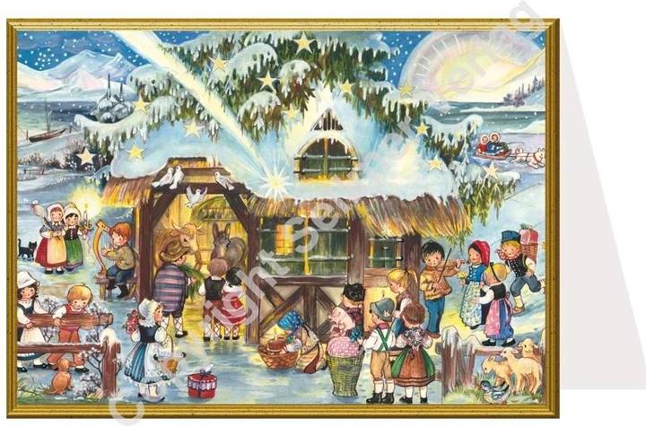 Productafbeelding Kerstkaart - Kleurrijke drukte bij de stal