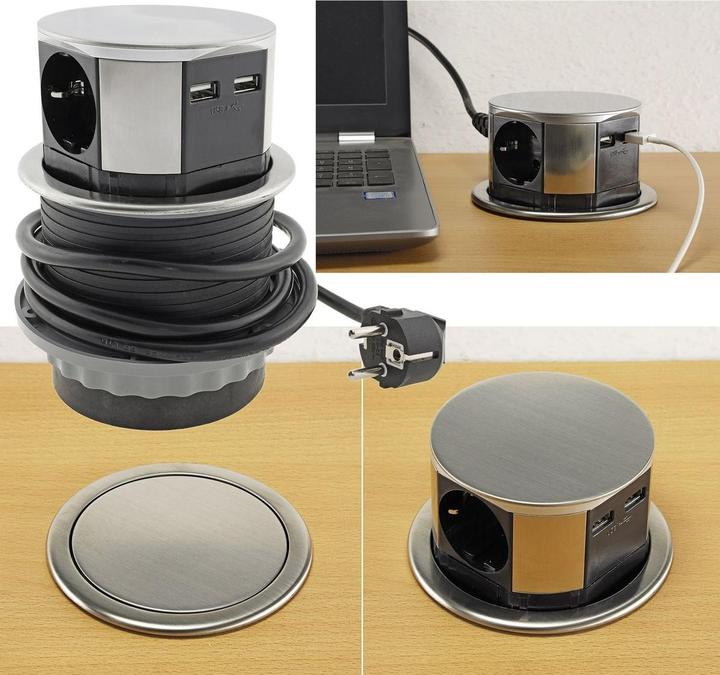 Actual product image Chilitec Built-in desk socket 3x + 2xUSB (3 x, CEE 7/3, 1.50 m)