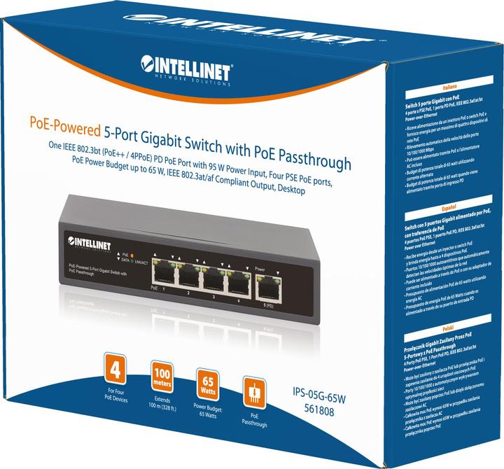 Image du produit Intellinet Commutateur Gigabit 5 ports alimenté par PoE avec PoE pass-through (5 Ports)