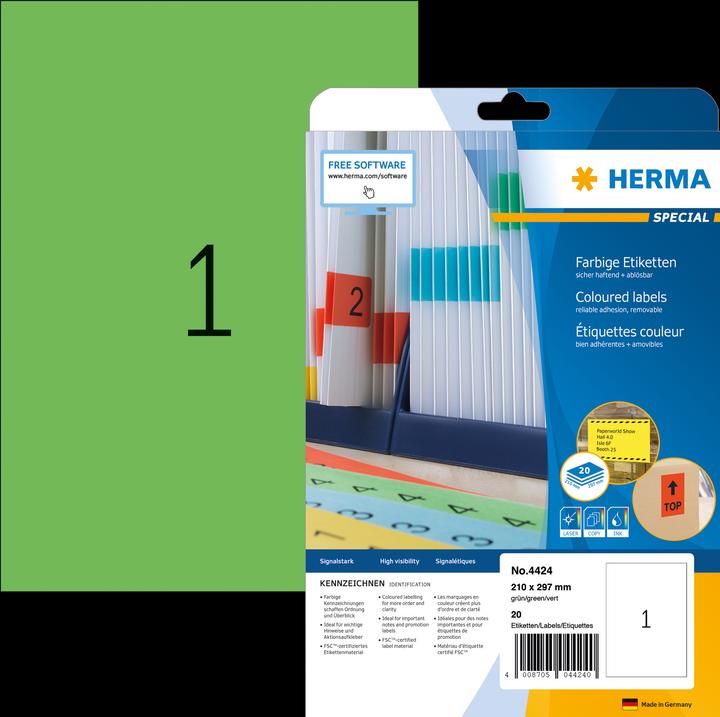 Produktbild HERMA Farbige Etiketten A4 ablösbar