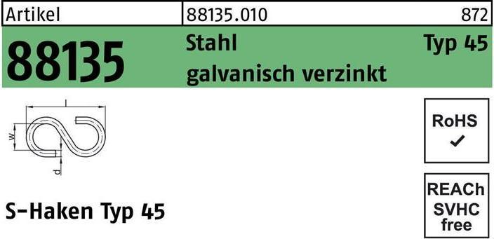 Produktbild S-Haken R 88135 Typ 45 40 x 11 x 3,8 Stahl galvanisch verzinkt (0.04 m)