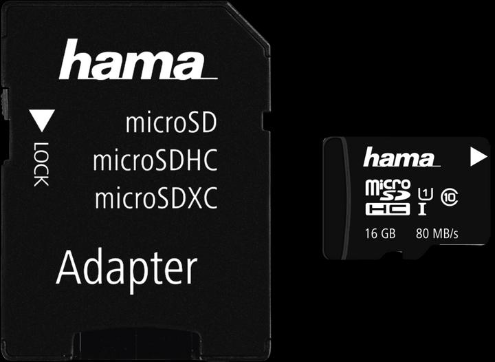 Produktbild Hama microSDHC 16GB +Adapter/Foto (16 GB, microSDHC, U1, UHS-I)