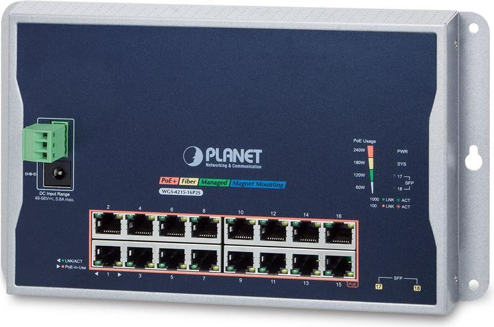 Actual product image Planet WGS-4215-16P2S Network Switch Managed L2 Gigabit Ethernet (10/100/1000) Power over Ethernet (PoE) (16 Ports)