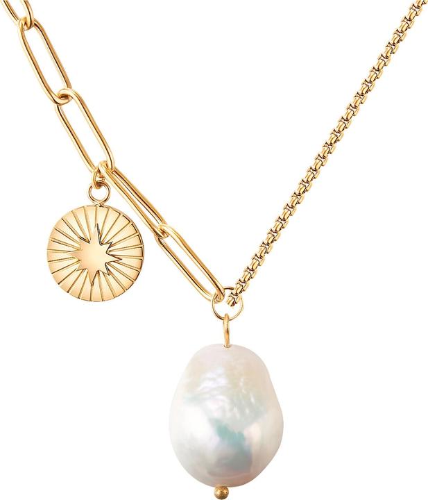 Valero Pearls Damen Edelstahl Süsswasser-Zuchtperle gelbgold 40,0 cm Basiskette + 5,0 cm Verlängerung - 24349 (Edelstahl, 40 - 45 cm)