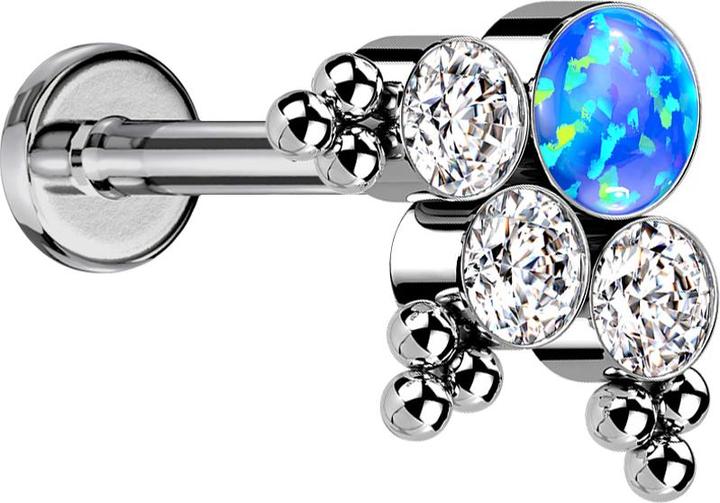 Produktbild Star Piercing Micro Labret Innengewinde silber Kugeln Dreieck drei Kristalle silber Opal blau (ohne Messing, Titan G23)