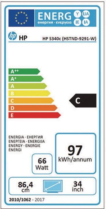 Energie-Label HP EliteDisplay S340c (3440 x 1440 Pixel, 34")