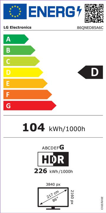 Label énergétique LG 86QNED85A6C (86", QNED85, QNED, 4K, 2025)