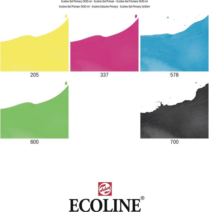 Produktbild Talens Ecoline Set (Magenta, Black, Sky Blue, Zitronengelb, Green, 150 ml)