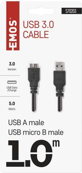 Actual product image Emos USB cable 3.0 A plug - Micro B plug 1m (1 m, USB 3.0)