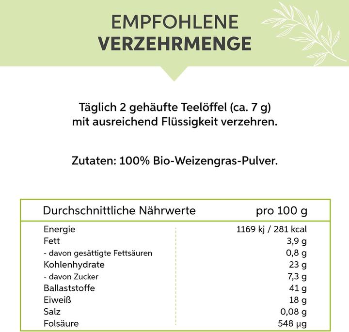Nährwerte und Zutaten Eltabia Bio Weizengras Pulver (Pulver, 200 g)