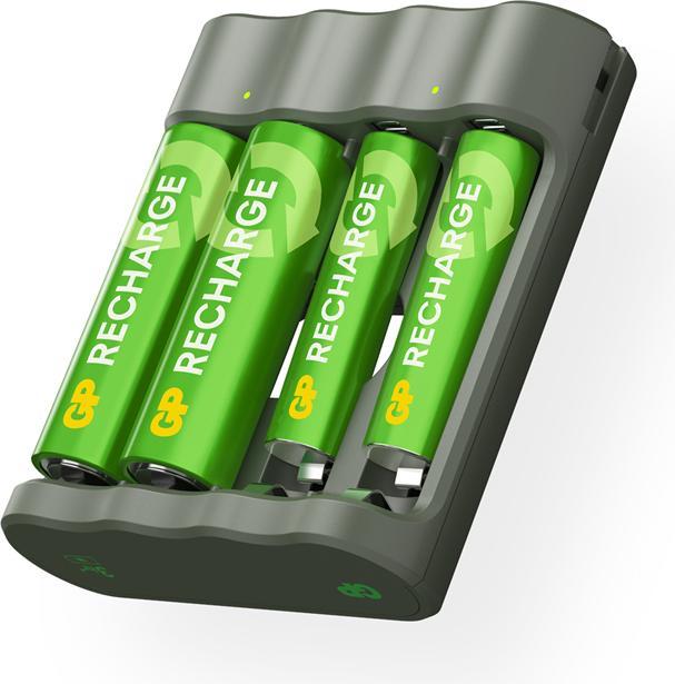 Productafbeelding GP Batteries GP Oplaadbare Batterijlader, B441 (USB), incl. 2 x AA 2100 mAh + 2 x AAA 800 mAh Batterijen (4 Pcs., AA, AAA, 2100 mAh, Oplaadbare batterijen + lader)