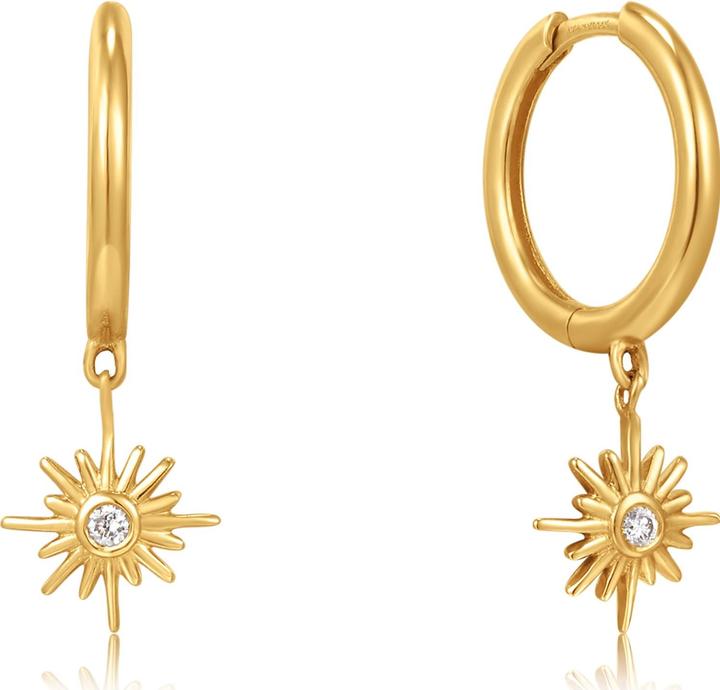 Actual product image Ania Haie 14ct Gold Natural Diamond Sunburst Huggie Earrings (585 yellow gold)