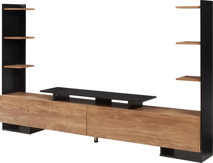 Produktbild En.Casa Fernsehschrank Rauki 233x31x141 cm Schwarz/Mango-Holzoptik