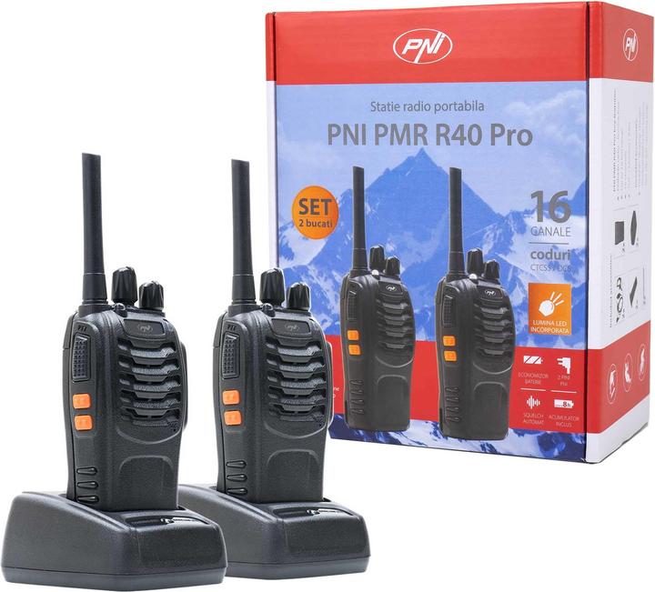 Immagine prodotto PNI Confezione di 6 radio PMR R40 PRO portatili, batterie, caricabatterie e cuffie incluse nella