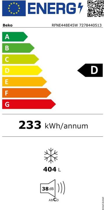 Energie-Label Beko RFNE448E45W (Freistehend, 233 l)