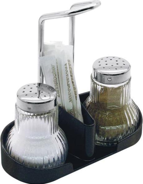 Produktbild Fackelmann Menage Glas, 3-tlg., Salz, Pfeffer, Zahnstocher, Höhe: 150 mm (Salz, Pfeffer)