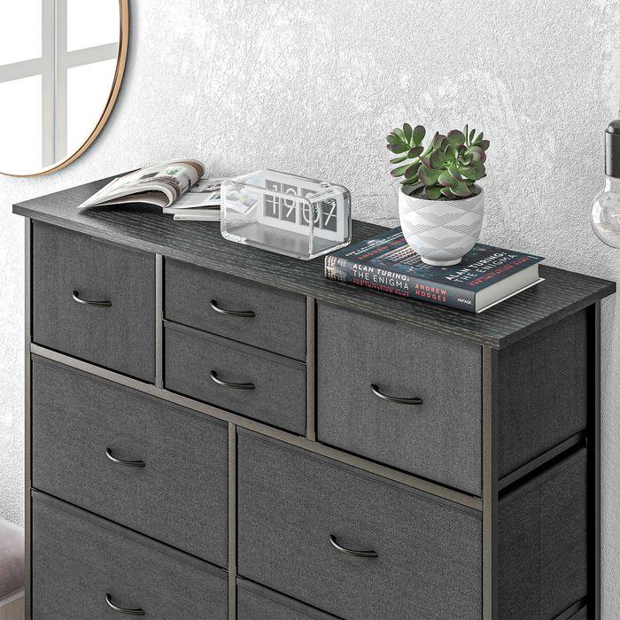 Produktbild Swisshandel24 Kommode, Sideboard mit Stoffschubladen, 10 Fächer, Metallrahmen, 100x30x100cm, Schwarz (100 x 30 x 100 cm)