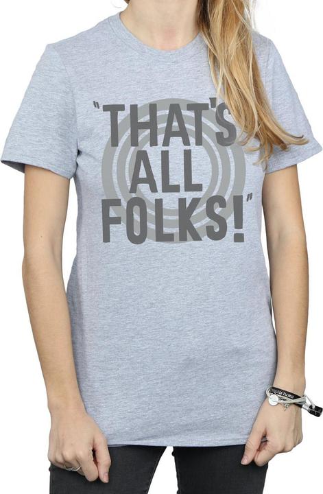 Actual product image Looney Tunes Womens/Ladies That's All Folks Text Cotton Boyfriend T-Shirt (XL)