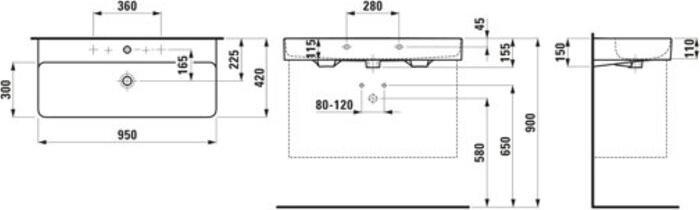 Immagine prodotto Laufen Lavabo VAL 95 cm bianco 8102874001041 (420 mm, 950 mm)