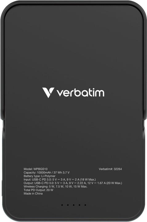 Produktbild Verbatim Charge ‘n’ Go Power Bank with Stand Magnetic Wireless 10000mAh - Black (10000 mAh, 35 W, 37000 Wh)