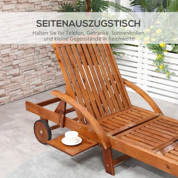 Image du produit Outsunny Chaise longue de jardin pliante en bois de sapin (195 cm)