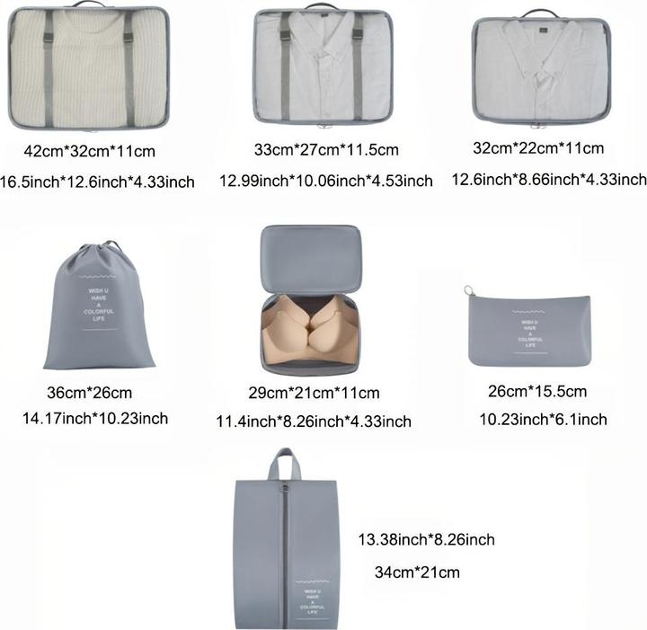 Immagine prodotto Only-Bags.Store 7-tlg. Travel Organizer Set, multifunktionale Nylon-Aufbewahrungstaschen mit atmungsaktivem Mesh