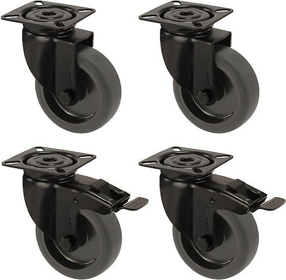 Proroll Gummireifen schwarz, thermoplastisch, mit Montageplatte, Set-Angebot