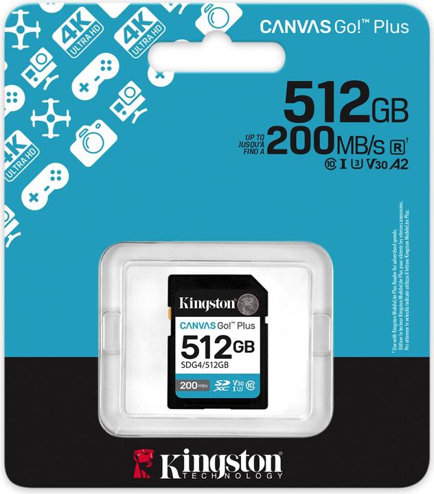 Immagine prodotto Kingston Card Canvas Go Plus SDG4 (512 GB, SDXC, U3, UHS-I)
