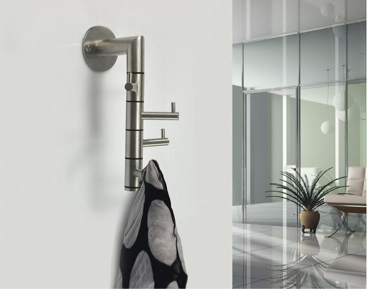 Actual product image Siro Kelvin wall coat rack 4 swivelling hooks, height 208 mm, fine polished stainless steel