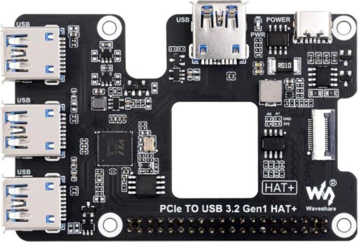 Actual product image WaveShare PCIe to USB 3.2 HAT+ for Raspberry Pi 5