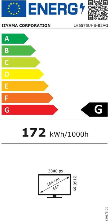 Etichetta energetica iiyama 65" 3840x2160, UHD IPS panel, Haze 25% (3840 x 2160 pixel, 64.50")