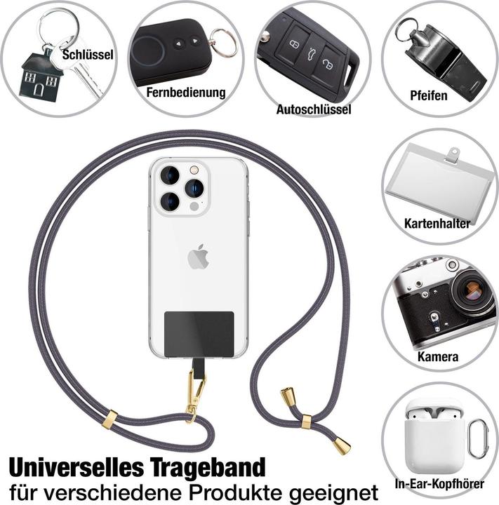 Produktbild Nalia Handyband + Pad für Hülle zum Umhängen, Karabinerhaken Anhänger aus Metall (gold)