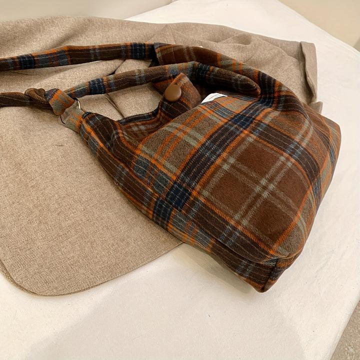 Produktbild Only-Bags.Store Lässige karierte Umhängetasche mit Magnetverschluss, verstellbarem Riemen und Polyester-Futter -