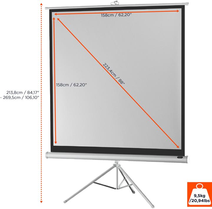 Immagine prodotto Celexon Schermo treppiede economico - Schermo di proiezione con treppiede - 223 cm (88") (87.80", 1:1)