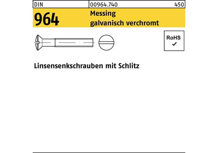 Produktbild Linsensenkschraube DIN 964 Schlitz M 3 x 20 Messing galvanisch verchromt (200 Schrauben pro Stück)