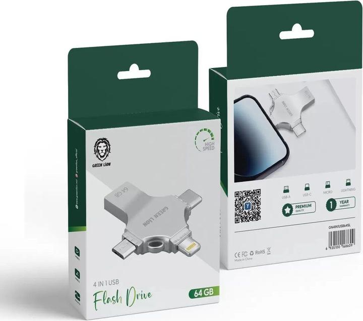 Produktbild Green Lion 4 in 1 USB Flash Drive 64GB (64 GB, Lightning, USB 3.0, Micro USB, USB-C)