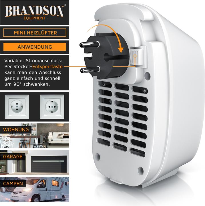 Produktbild Brandson Steckdosen Mini Heizlüfter 400W, Keramikheizlüfter, Badezimmer Mini Heizgerät mit Temperaturregelung (400 W)