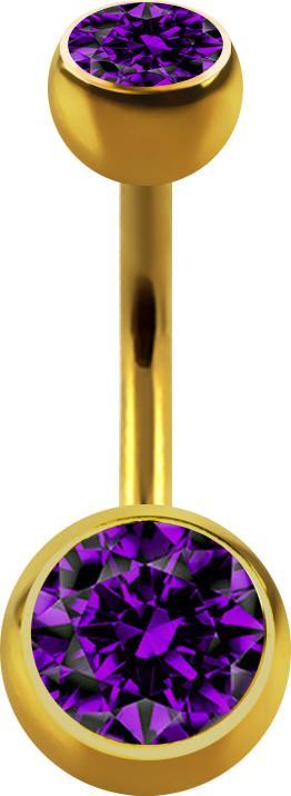 Produktbild Star Piercing Banane vergoldet mit zwei Kugeln Kristall violett (ohne Messing, Chirurgenstahl 316L)