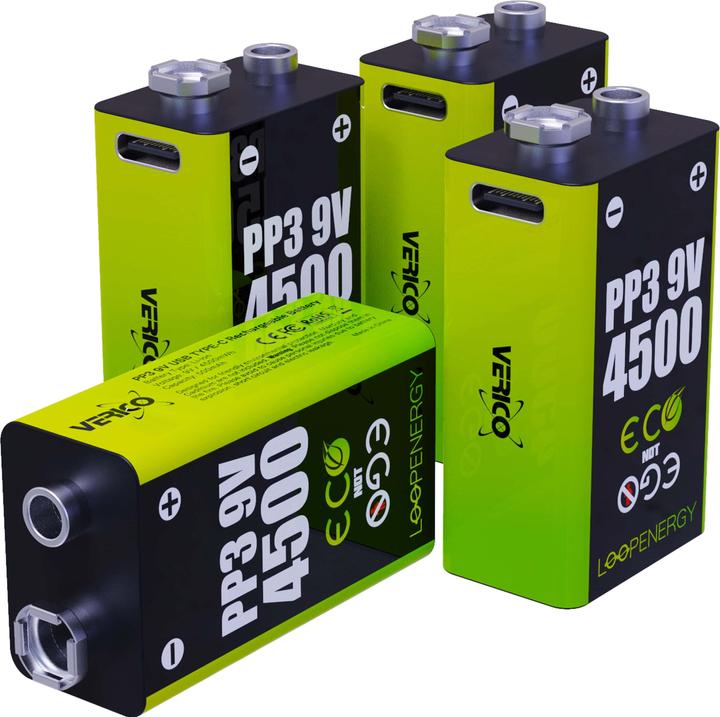Actual product image Verico Li-ion battery Loop Energy 9 V block, pack of 4 (4 pcs., 9V Block)
