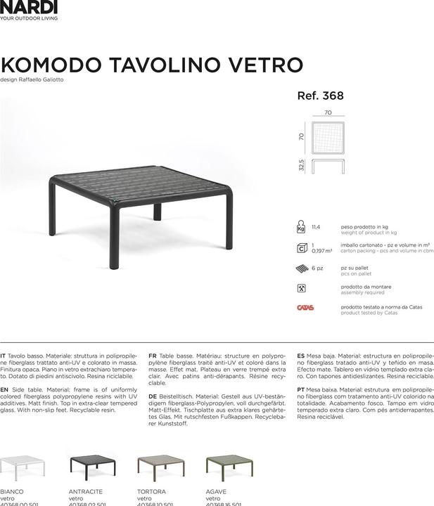 Immagine prodotto Nardi Komodo Tavolino Vetro
