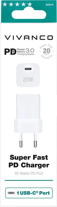 Actual product image Vivanco PD3.0 USB Type-C charger, 20W, white, MagSafe compatible (20 W)
