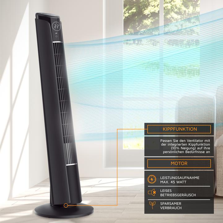 Image du produit Brandson Ventilateur de tour, télécommande, ventilateur de pied 108 cm, inclinable à 10°, oscillation, 4 (52 dB)