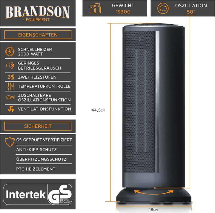 Produktbild Brandson Heizlüfter Tower 2000 W (2000 W)