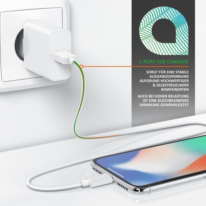 Produktbild Aplic USB Ladegerät 3000 mA, Netzteil mit Schnellladefunktion, Quick Charge 3.0, Smart Charge, weiss (18 W)