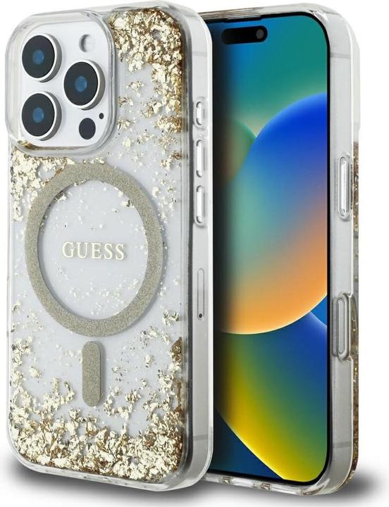 Actual product image Guess HC Resin Bottom Glitter MagSafe case for iPhone 16 Pro - gold (Apple iPhone 16 Pro)