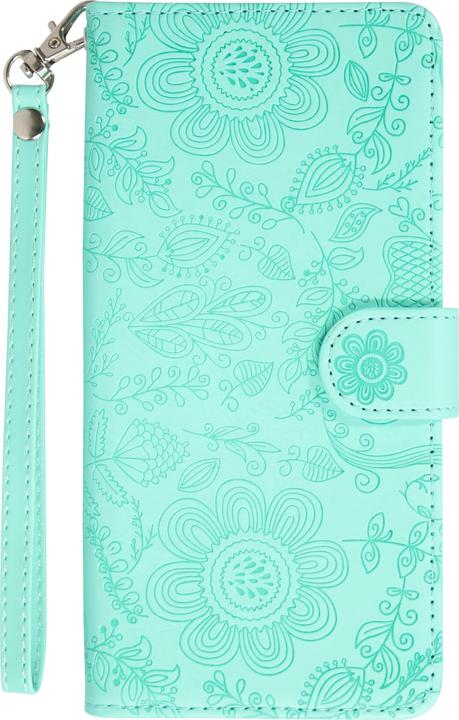 Produktbild PhoneLook Hülle Flip Kartenetui Blumenmuster mit Lanyard Hellblau (Apple iPhone 16)