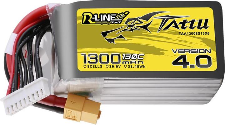 Actual product image Tattu R-Line Version 4.0 1300mAh 29.6V 130C 8S1P Lipo Battery Pack with XT60 Plug (29.60 V, 1300 mAh)