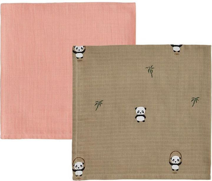 Image du produit Oyoy Chiffon de gaze Panda 2 pièces, 70 x 70 cm, Kaki/Rose (70 cm, 70 cm)
