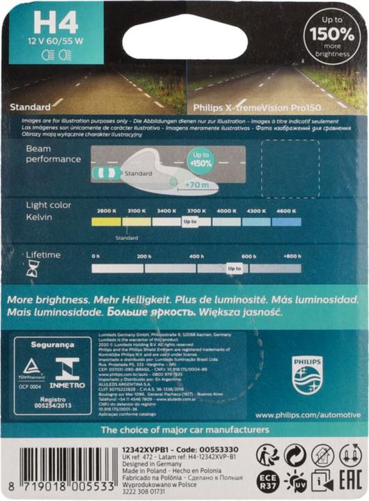 Image du produit Philips Ampoule halogène pour phare H4 X treme Pro150 (H4)