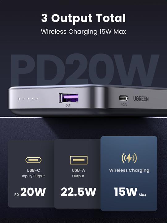 Image du produit Ugreen Chargeur sans fil (10000 mAh, 20 W, 37 Wh)